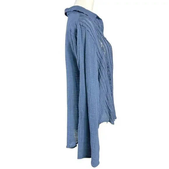 Free People FP One Mila Shirt Blue Ethereal Dainty Romantic Lace Gauze Medium